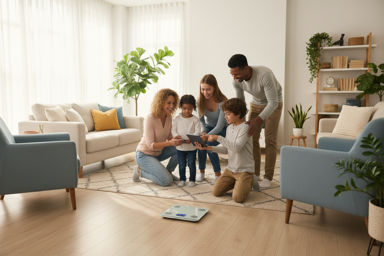 family who use together this scale in a livingroom